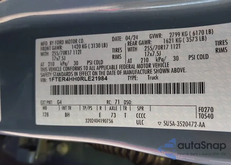 2024 Ford Ranger Xlt from USA, damaged, VIN 1FTER4HH0RLE21984